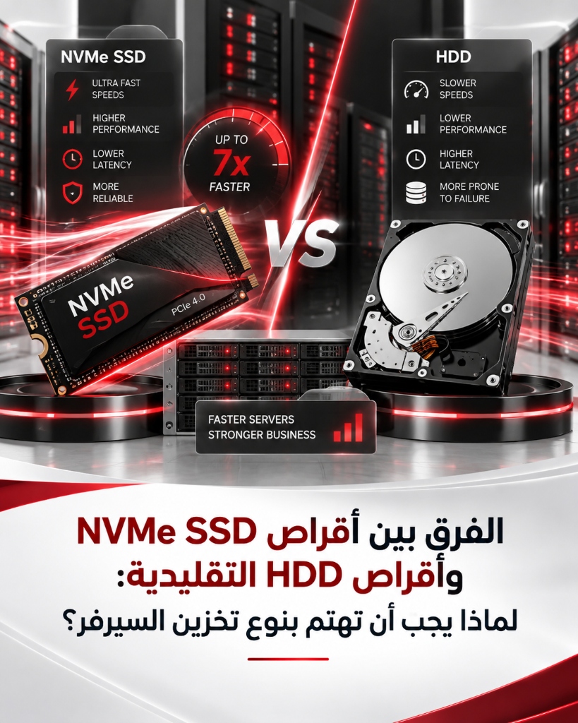 الفرق بين أقراص NVMe SSD وأقراص HDD التقليدية: لماذا يجب أن تهتم بنوع تخزين السيرفر؟
