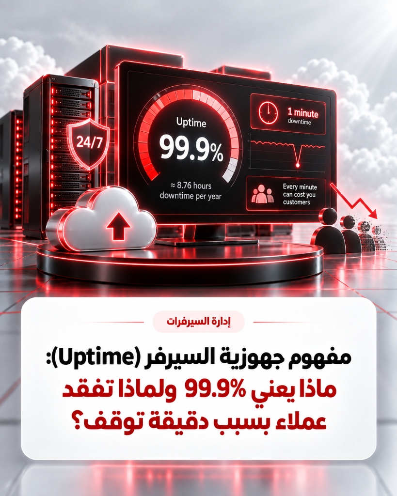 مفهوم جهوزية السيرفر (Uptime): ماذا يعني 99.9% ولماذا تفقد عملاء بسبب دقيقة توقف؟